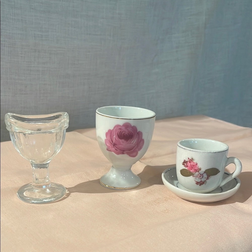 Floral Ceramic and Glass Cup Set miniatures /shadowbox favs